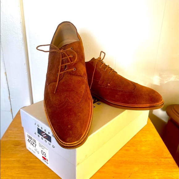 Cognac Suede Wingtip Lace ups by Joseph Abboud - Picture 1 of 4